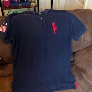 Polo by Ralph Lauren Men's Dark Blue Polo with Red Logo